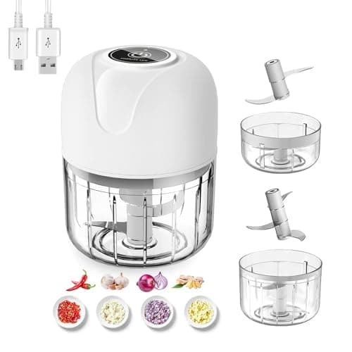 Image of Electric Mini Food Chopper, 100ML+250ML Cups, Cordless Rechargeable Mini Onion Veg Cutter, Garlic Press Crusher, Portable Small Vegetable Processor for onion, garlic,Meat, Chili (250ML, white)