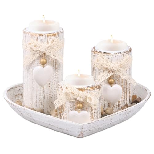 Image of HZUIZXYO Tealight Candle Holders with Tray, 3-Pcs Decorative Tea Light Candle Holder Wooden Candlestick Set Romantic Home Decoration for Wedding Dining Table Centerpiece Decor