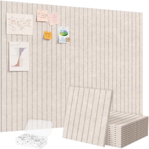 Image of Lifewit Felt Slatted Bulletin Board with Self-Adhesive, 120 x 90 cm-12 Pack Cork Board Alternative, Pin Board Vision Board Message Board with 30 Pushpins for Office Decor, Room Decor, Oatmeal