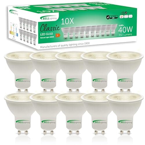 Image of BELL Lighting GU10 LED Bulb 10 Pack | Natural White 4000K | 350 Lumen 4.4 Watts | Energy Saving GU10 LED Light Bulbs | 40W Lamp Equivalent | 38° Wide Beam | Non-Dimmable