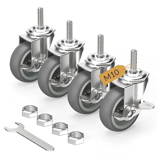 Image of HOLKIE Castor Wheels 75mm with Brakes Stem Castors Set of 4 Heavy Duty, M10 x 1.5 x 30mm (Stem Diameter 10mm, Stem Length 30mm) Threaded Stem Caster Locking Swivel Trolley Furniture Casters Grey