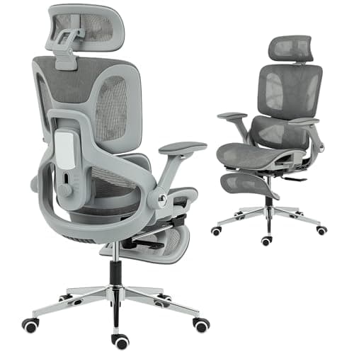 Image of HOMCOM Ergonomic Office Chair, High Back Mesh Desk Chair with Separated Backrest, 4D Flip-up Armrests, Adjustable Headrest, Lumbar Support and Seat Depth, Footrest for Home Office, Grey