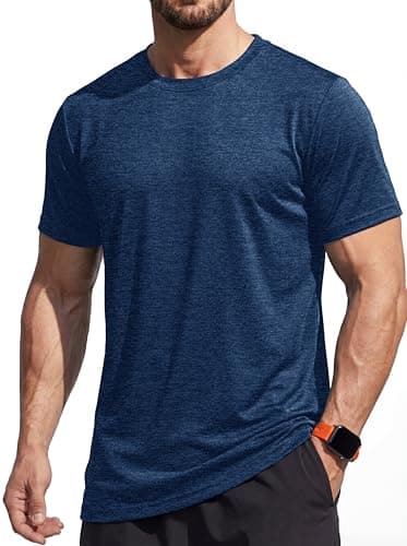 Image of MAGCOMSEN Mens Running Workout T Shirts Short Sleeve T-Shirts Quick Dry Breathable Moisture Wicking Gym Training Shirts Dark Blue, L