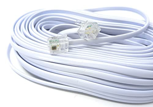 Image of DRUT 20m RJ11 to RJ11 Telephone Landline Cable ADSL 6P4C Flat Lead High Speed BT Internet Broadband Male to Male Router Modem Phone Extension Wire 65ft White