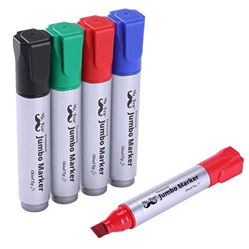 Image of Mr. Pen- Jumbo Permanent Markers, 4 Pack, Assorted Color, Chisel Tip, Wide Tip, Large, Thick Permanent Markers for Canvas, Posters Board, Fabric, Window, Glass, Wood, Waterproof, Quick Dry
