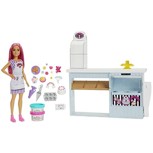 Image of Barbie® Doll and Accessories, Bakery Playset with Pink-Haired Petite Doll, Baking Station, Cake-Making Feature and 20+ Play Pieces, HGB73