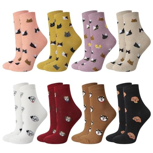 Image of Zuimei 8 Pairs Women Socks 4-7, Soft Ladies Socks Cotton Colorful Cute Animal Sock Casual Novelty Crew Sock Present