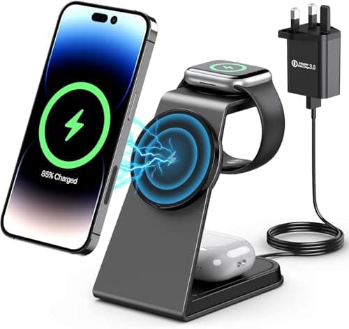 Image of 3 in 1 Wireless Charging Station for MagSafe,Aluminum Alloy Magnetic Wireless Charger,15W Fast for MagSafe Charger Stand Compatible with iPhone 17/16/15/14/13,for Apple Watch,for AirPods