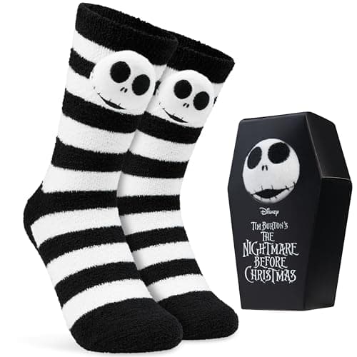 Image of Disney The Nightmare Before Christmas Slipper Socks for Women & Teens UK Size 2.5-7.5, Fluffy Casual Socks, Soft & Breathable (Black Jack Skellington)