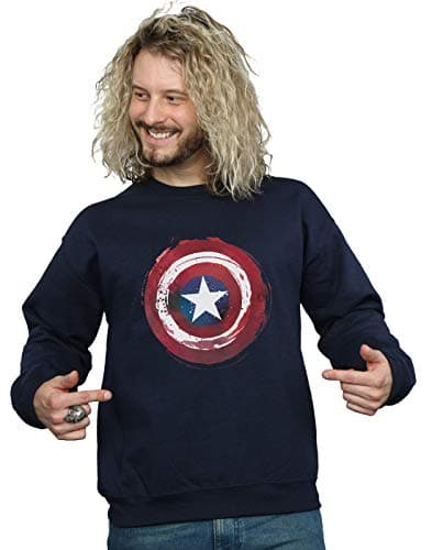 Image of Marvel Men's Captain America Splatter Shield Sweatshirt Navy Blue Medium