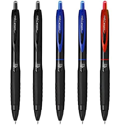 Image of uni-ball Signo 307 - Fine Retractable Rollerball Pen - 5 Pack - 2 x Black, 2 x Blue & Red Ink - UMN-307