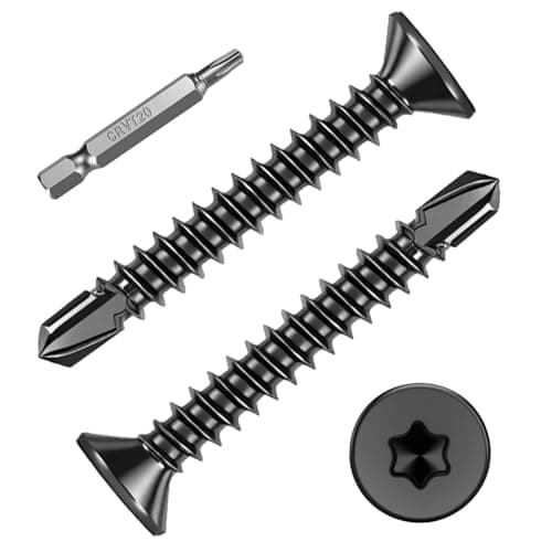 Image of FandWay M4.2x19mm Torx Self Tapping Screws Metal,100 Pcs Torx Countersunk Self Drilling Screws,Flat Head Sheet Metal Tek Screw 410 Stainless Steel Black Coating With 1 T20 Bits For Aluminum Metalwork