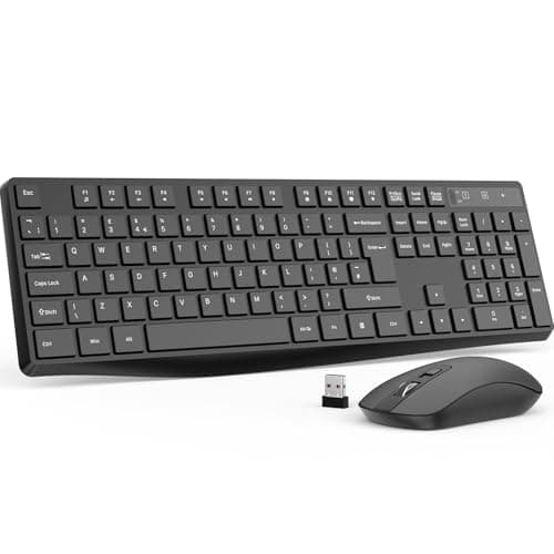 Image of Wireless Keyboard and Mouse Set, Full Size Wireless Keyboard Ergonomic Design & Quiet USB Cordless Mouse Combo UK Layout, 12 Multimedia Shortcuts for Windows Computer PC Laptop Desktop,Black