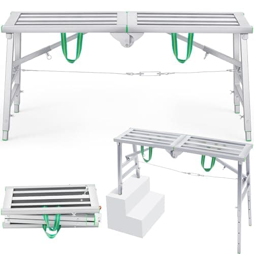 Image of Zonon 47 x 11.8 Inch Folding Work Platform Portable Scaffolding Step Stool Adjustable Height 400 Lbs Load Capacity Non-Slip Work Platform Ladder for Home Cleaning Painting Garage