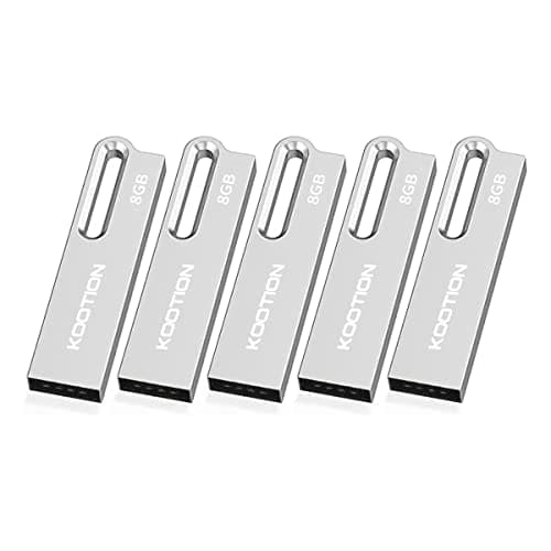 Image of KOOTION 5-Pack 8GB USB 2.0 Thumb Drives - Metal Waterproof Flash Drive with Keychain, Silver