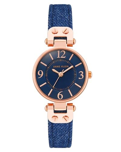 Image of Anne Klein Women's Leather Strap Watch, Blue/Rose Gold