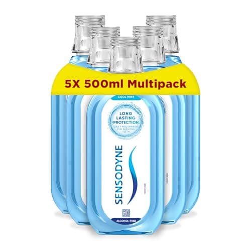 Image of Sensodyne Mouthwash for Sensitive Teeth, Enamel Care Alcohol Free Mouthwash for Healthy Gums and Strong Teeth, Cool Mint Flavour, 500 ml (Pack of 5)