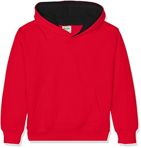 Image of AWDis Boy's KIDS VARSITY HOODIE Hoodie, Multicoloured (Fire Red/Jet Black), X-Large (Manufacturer Size: 12/13 Y)