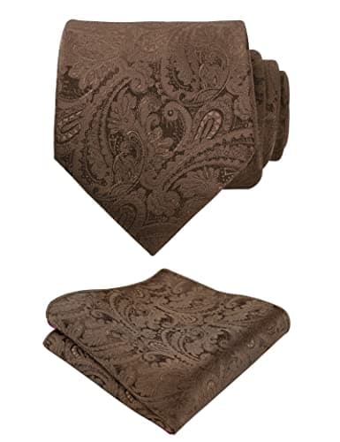 Image of Alizeal Handmade Paisley Floral Tie with Pocket Square Set, Brown