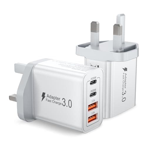 Image of 2-Pack USB C Plug Fast Charger 40W 4 Port with Dual PD 3.0 & QC Multi Phone Charger Adapter UK Wall Mains Plug for iPhone 16 15 14 13 12 11 Pro Max X XR XS 8 7 6 6S Plus 5 5S SE,iPad,AirPods,Samsung