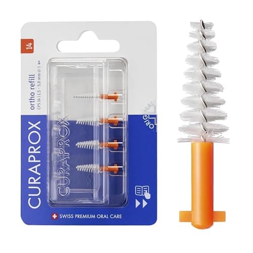 Image of Curaprox Interdental Brush Refill Ortho – Size 14 for Braces & Orthodontic Care | Ultra-Fine Filaments for Gentle Cleaning | Orange | 4-Pieces | Designed in Switzerland
