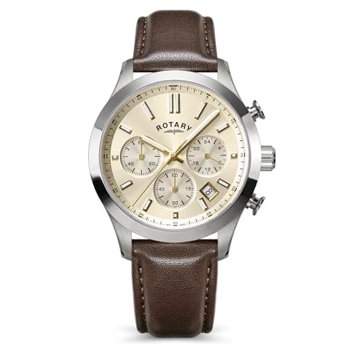 Image of Rotary Men's Heritage Chronograph Stainless Steel Brown Leather Strap Watch