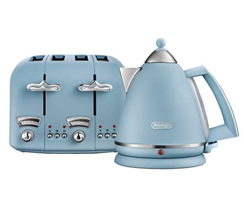 Image of De'Longhi Argento Flora KBX3016 Kettle (3kW) and CTO4 4-Slice Toaster (1800W) (Blue)