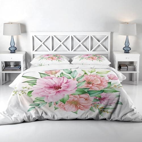 Image of Adam Home 3D Floral Duvet Cover Set With Pillowcases Home Bedroom Décor Digital Printed Microfiber Double Bedding Set Made in UK|Pink Floral
