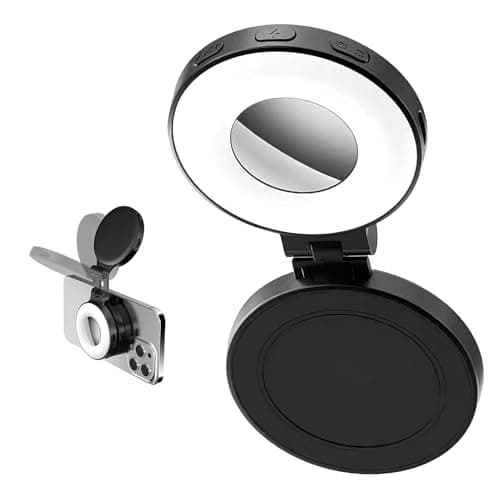 Image of Magnetic Selfie Light 360° Rotatable Selfie Light for iPhone Magsafe Magnetic Fill Lights with Stepless Dimming 8500K & 101LuX Brightness Built-in Mirror for TikTok Vlog Zoom Makeup Video Conference