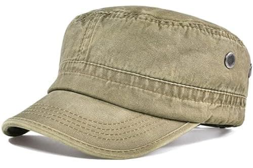 Image of BABAHU Washed Cotton Military Caps Cadet Army Caps Unique Design (UK, Alpha, One Size, Khaki)