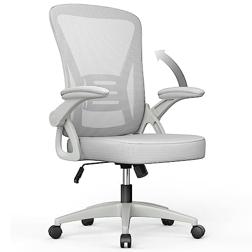 Image of naspaluro Office Chair Ergonomic Desk with 90° Flip-up Armrest Lumbar Support, Height Adjustable Chair, Executive Swivel Computer Padded Seat Cushion for Home/Office-Grey, 50 x 50 x 92 CM (M022)