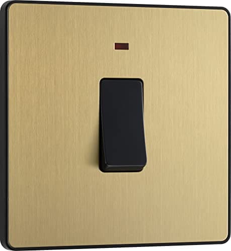 Image of BG Electrical Single Wall Switch with LED Power Indicator, Double Pole, Screwless Front Plate, Round Edges, Evolve, Satin Brass, 20A, PCDSB31B