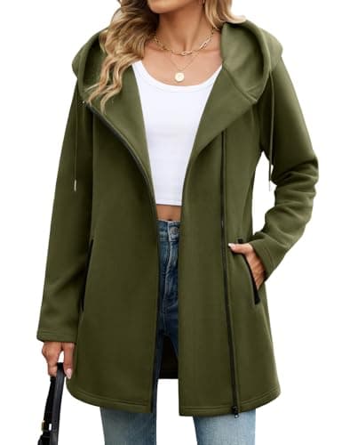 Image of Vancavoo Zip up Hoodie Women Fleece Long Sleeve Sweatshirts Ladies Casual Fall Jacket Lightweight Coat Loose Hooded Outwear with Pockets,Army green,XL