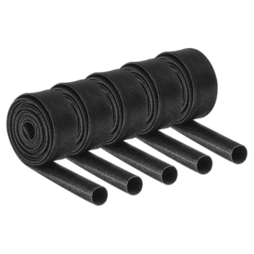 Image of sourcing map 5Pcs Insulation Braided Cable Sleeve,3.3Ft-13/32 Inch ID Black, High Temp Silicone Coated Fiberglass Sleeving for Cable Wrap, Automotive Hose Lines Electrical Wiring Protection