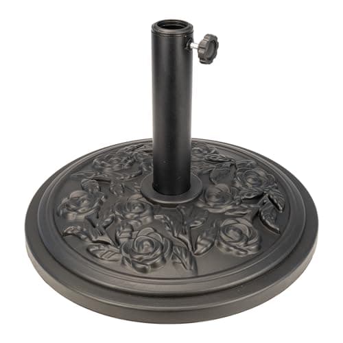 Image of DWELLTON® Parasol Base with Floral Pattern – Heavy Duty Metal Garden Patio Furniture Stand for Umbrella, Canopy (Cast Iron, Heavy Duty) (9.0 Kilograms, Black)
