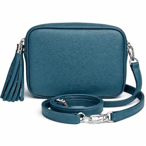 Image of LeahWard Women's Real Leather Cross Body Bags Tassel Charm Party Wedding Holiday Handbags (Teal)