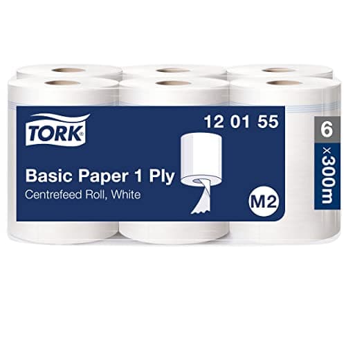 Image of Tork Basic Centrefeed Wiping Paper White M2, Cost-Efficient Paper Towels, 6 x 300m, 120155