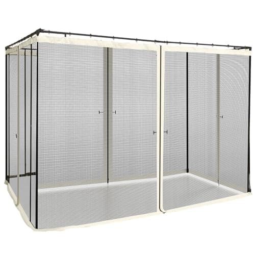 Image of Outsunny Gazebo Universal Replacement Mosquito Netting fit 10x10ft Gazebos, 4-Panel Sidewall with Zippers for 3 x 3 m Canopy Tents, (Sidewall Only) Cream White