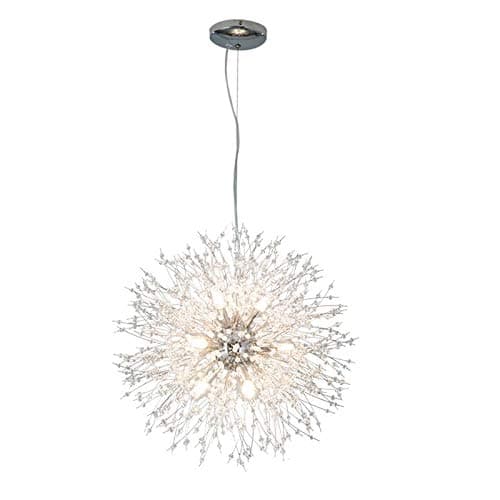 Image of YUENSLIGHTING 8-Lights G9 Chandeliers Firework LED Light Stainless Steel Crystal Ceiling Pendant Lighting Fixtures Globe Living Room,Diameter 16 inch/40cm,220V-240V,Chrome/Silver(Bulbs not Included)