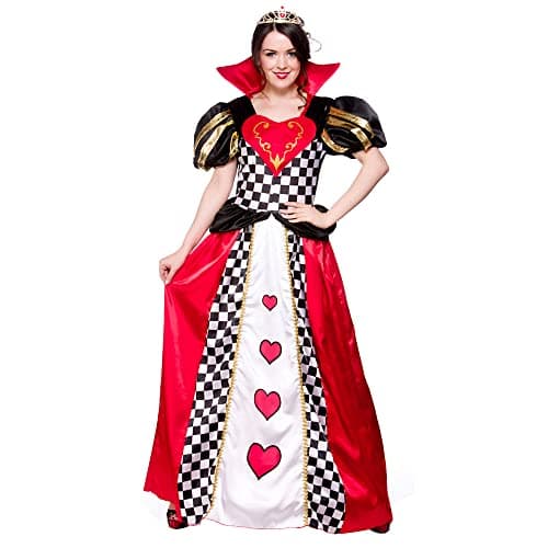 Image of Wicked Costumes Adult Womens Queen of Hearts Fancy Dress Costume Card Queen Outfit Red White Playing Cards Halloween Party Book Day Theatre Role Play - Large (UK 18-20)