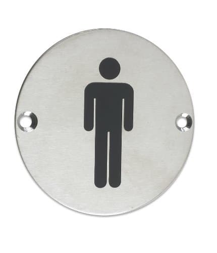 Image of ZSS01SS Male Toilet Sign Sex Symbol 76mm dia Satin Stainless Steel From The Door Handle Store by Zoo Hardware