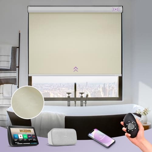 Image of Graywind Waterproof Blackout Smart Blinds - Customised Electric Roller Blinds for Windows, Motorised Shades for Alexa & Google, Rechargeable with Remote Control, Beige