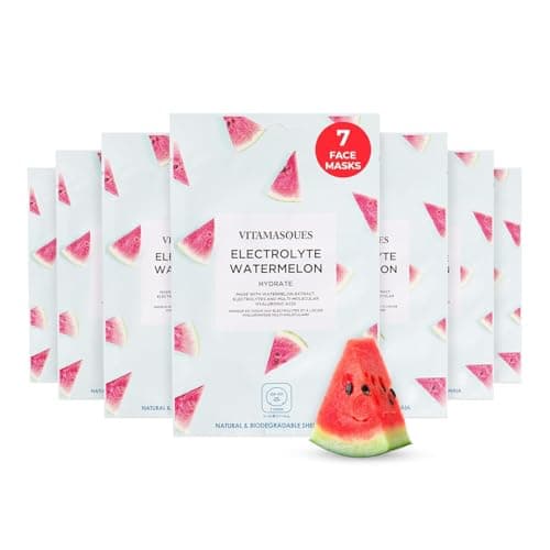 Image of Vitamasques Electrolyte Watermelon Hydrate Face Sheet Mask 7 Pack, Hydrating Face Masks with Multi-Molecular Hyaluronic Acid, Vegan, Moisturising & Glow Boosting Skincar, Plant-Based, Vegan-friendly