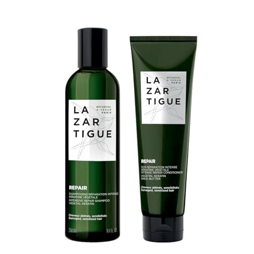 Image of LAZARTIGUE REPAIR Sulfate-Free Shampoo & Deep Conditioner Duo with Vegetal Keratin for Dry Damaged Hair, Vegan, 250ml + 150ml