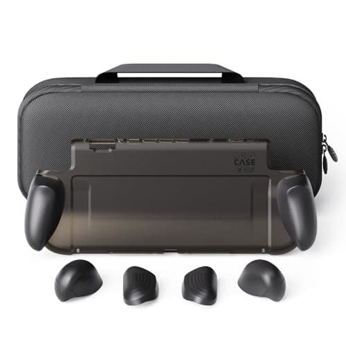 Image of Savage Raven by Skull & Co. GripCase Bundle for Nintendo Switch 2: Dockable Soft Protective Case with Replaceable Grips [to fit all hands sizes], with Hard Shell Huge Storage Carrying Case, Black