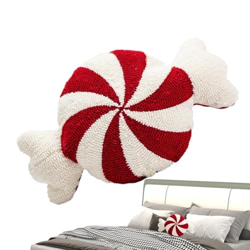 Image of Christmas Pillows,Peppermint Christmas Pillow,Candycan Cushion Chair Cushions, Shaped Pillow, Christmas Decorative Plush Toy, Red and White Pillows for Boys