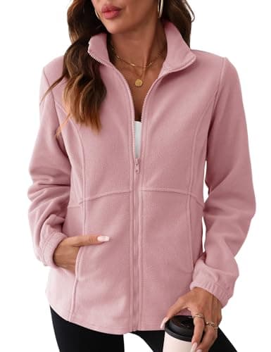 Image of IECCP Womens Fleece Jackets Full Zip for Outdoor Sport Ladies Running Jacket Lightweight Warm Sweater Thin Coat Top (Dark Pink,8-10)