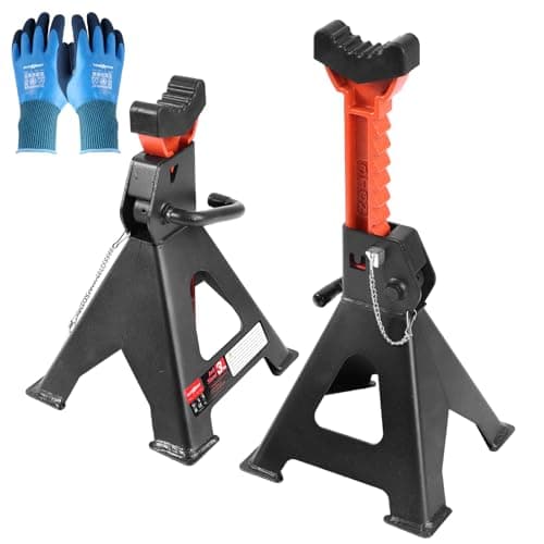 Image of AUTOXBERT Jack Stands, 3 Ton (6,000 lbs) Capacity Axle Stand Steel Double Locking Pins,10.8-16.3 inch Adjustable Height with Rubber Block for Car Van Repair, 1 Pair
