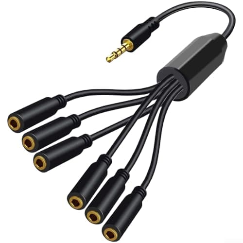 Image of EffiFish 3.5mm Audio Splitter 1 to 6 Way Headphone Mic Divider Cable for PC Smartphone Tablet Multi-User Sharing Black(One Sixth)