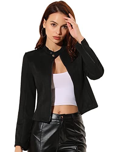 Image of Allegra K Women's Faux Suede Jacket Stand Collar Zip Up Long Sleeve Motorcycle Biker Coat Black M